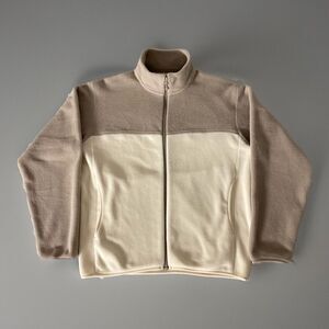 [Size Small] Uniqlo Fleece Full Zip Jacket Natural Color Block - Grey/Cream